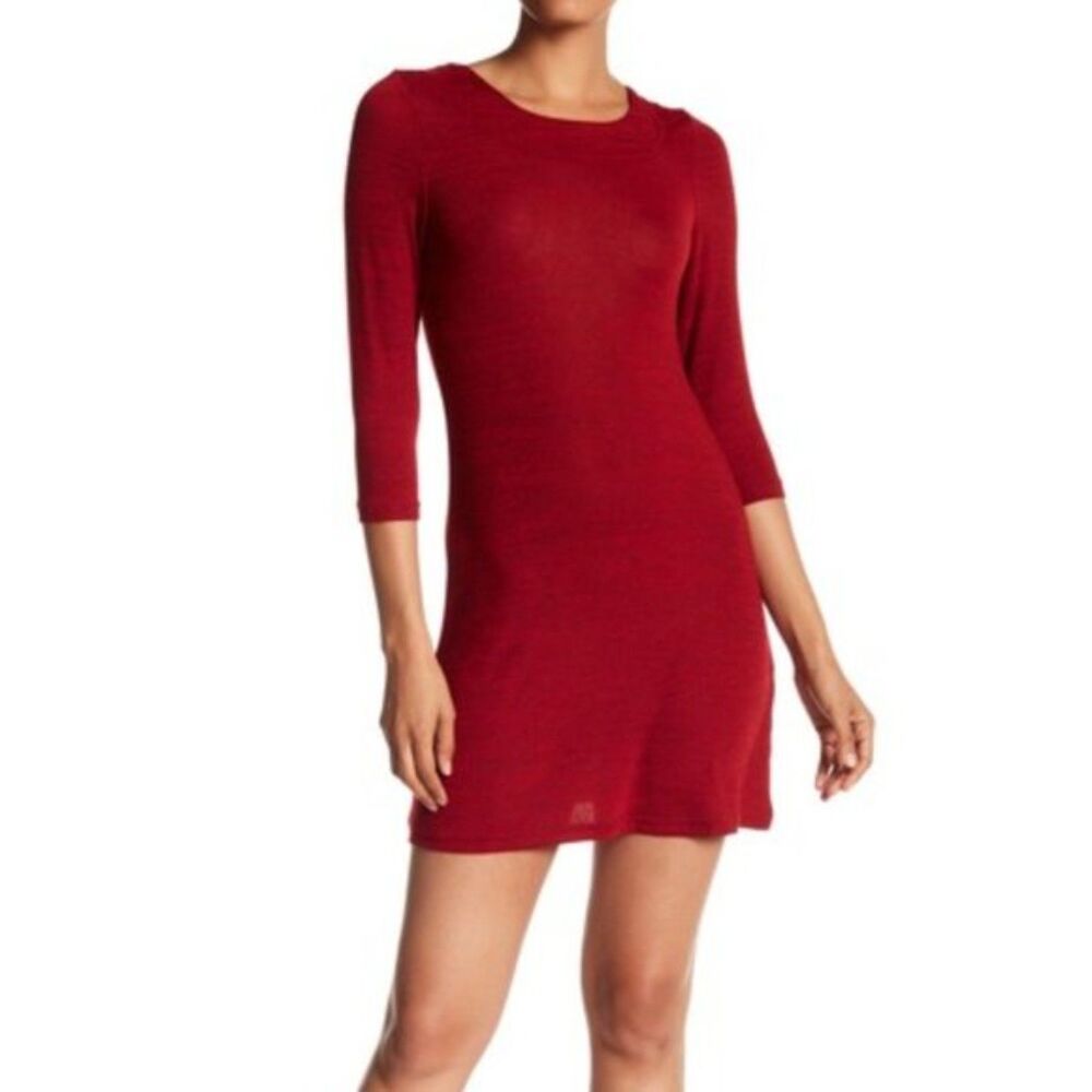 Papillon Women's 3/4 Sleeve BodyCon Mini Sweater Dress. Red. XL. Casual. Cute.